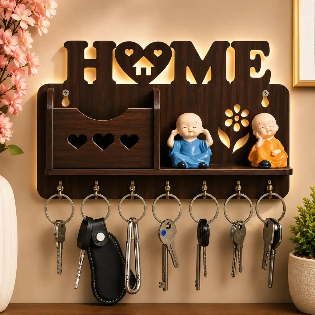 HOME-Wooden Key Holder, Home Key Holder, Key Holder for Wall, Wall Mounted Key Holder