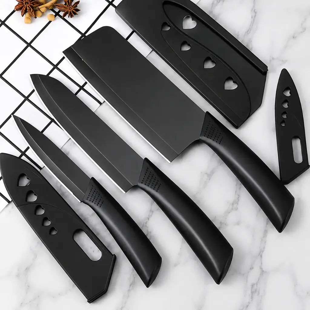 NAND IMPORTER Stainless Steel 3 Pieces Professional Kitchen Knife Set, Meat Knife, Chef's Knife with Non-Slip Handle Sharp Manual Sharpening for Home Kitchen and Restaurant (2) - Black