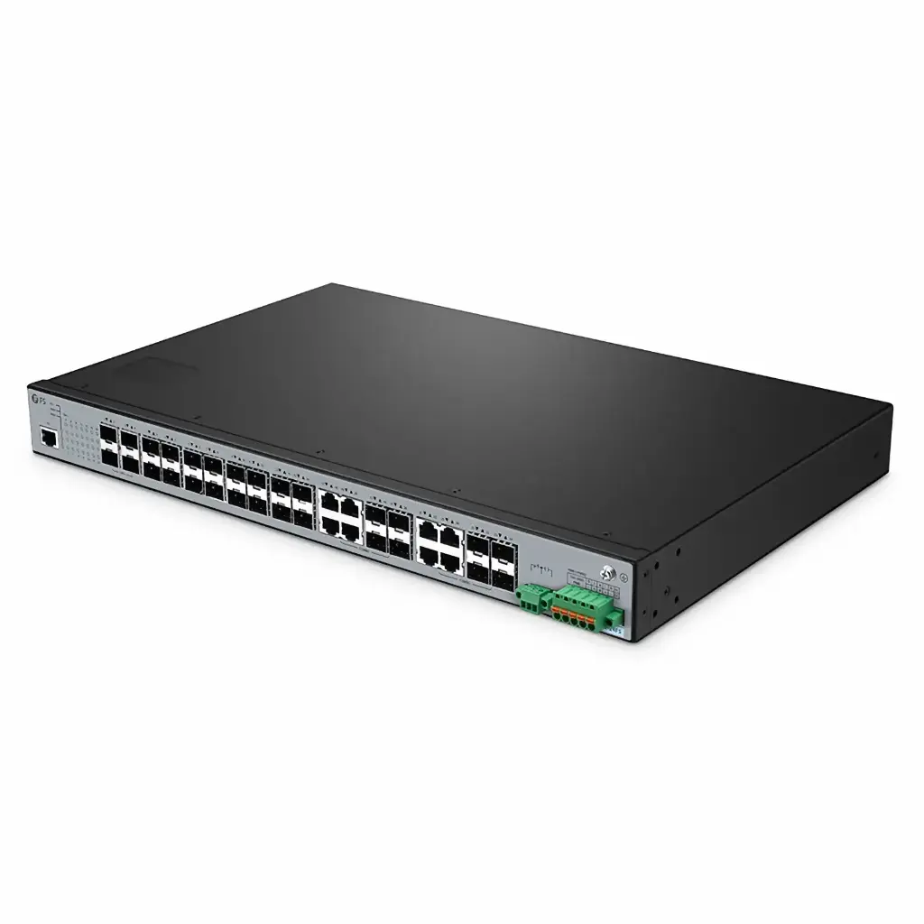 IES5100-24FS, 24-Port Gigabit Ethernet L2+ Managed Industrial Switch, 16 x 1Gb SFP, with 8 x 1Gb RJ45/SFP Combo and 4 x 10Gb SFP+, -40 to 85°C Operating Temperature