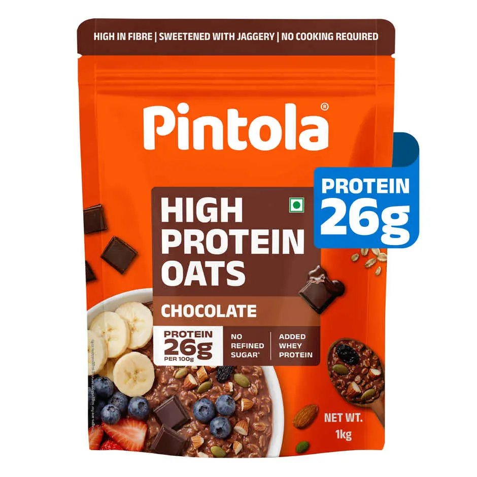 Pintola High Protein Oats Dark Chocolate With Almonds Raisin Pumpkin And Chia Seeds