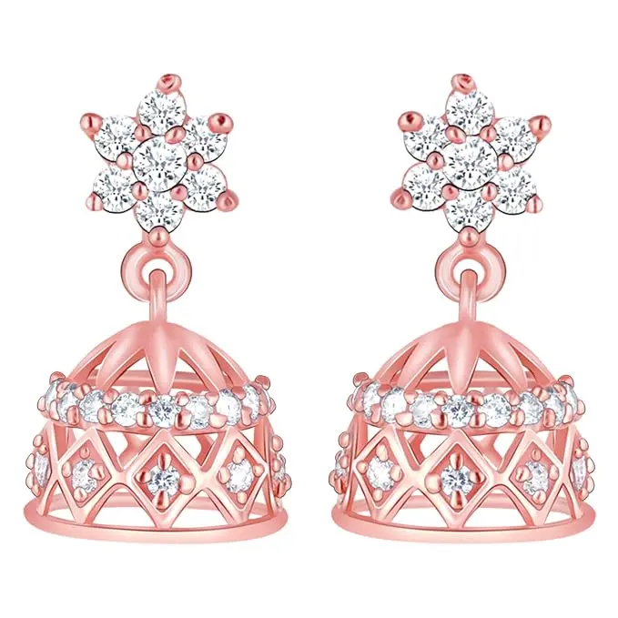 GIVA 925 Silver Rose Gold Zircon Jhumki | Gifts for Girlfriend, Gifts for Women and Girls |With Certificate of Authenticity and 925 Stamp | 6 Month Warranty*