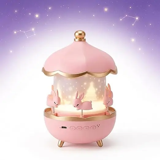 Kids Rabbit Sky Night Projector Lamp – 360° Rotating Star Projector with 6 Film Discs & 5 Colour Modes | Ceiling Galaxy Light for Bedroom, Nursery, Relaxation & Sleep Support