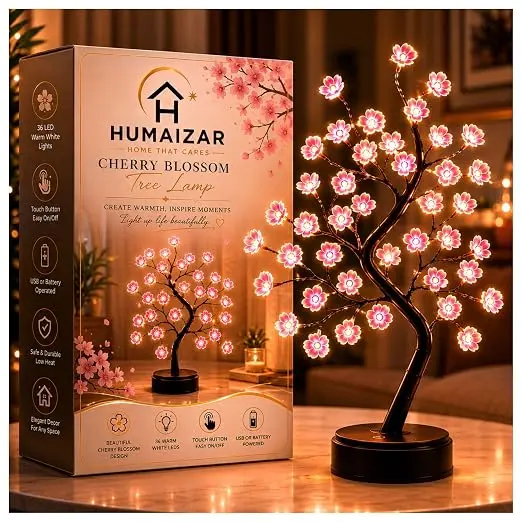 HUMAIZAR Cherry Blossom LED Tree Light, Bonsai Plum Blossom Decorative Lamp for Bedroom, Home Decor, Bedside Table, Ramadan, Women’s Day, Rakhi, Diwali, Christmas, Wedding Gift Night Lamp