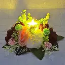 ADIKALA Decorative Multi Floral Wooden Pot Centerpiece for Wedding, Party & Home Table Décor | Artificial Floral Arrangement | Floral Table Decor Centrepiece (Round with Led Light)