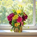 ADIKALA Decorative Multi Floral Wooden Pot Centerpiece for Wedding, Party & Home Table Décor | Artificial Floral Arrangement | Floral Table Decor Centrepiece (Rani D1)