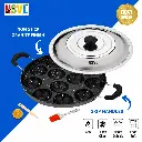 Nsvl Non Stick 12 Cavity Appam Patra Handle with Lid, Paniyarakkal | Paniyaram | Appam Pan with Silicon Brush