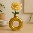 Amazon Basics Artisan Crafted Ceramic Donut Shaped Vase for Unique Home Décor (9L cm x 4W cm x 16H cm) - Pack of 1, Gold