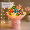 PulGos 𝟏𝐩𝐜𝐬 Artificial Crochet Flower Bouquet with LED Light| Handmade Yarn Knitted Floral Bunch for Home & Office Décor, Gifting |Cute Decorative Item Woolen Flowers Gift for Girls & Women (Pink)