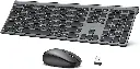 iClever Wireless Keyboard and Mouse DK03, Rechargeable Dual-Mode (Bluetooth+2.4G) Bluetooth Keyboard and Mouse Set, Ultra-Slim Multi-Device Keyboard for Mac, iPad, Apple, Android, Windows, Grey