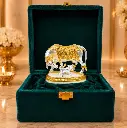Gold Art India Kamdhenu Cow with Calf Idol | 999 Silver Plated & 24KT Gold Plated | Two Tone Matte Finish | Premium Peacock Green Velvet Gift Box | Vastu Cow Statue for Home Temple & Spiritual Gifting