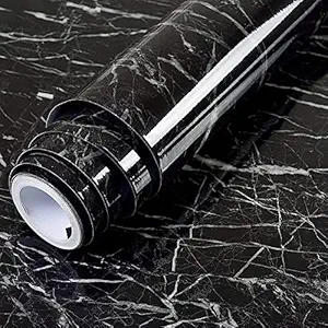 Marble Oil-Proof Waterproof Self Adhesive Kitchen Sheets for Shelves Cupboard mats Wardrobe for Kitchen Cabinet Shelf Liners Sheet roll for Floor Platform Fridge(60 * 200CM) (Black)