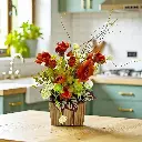 ADIKALA Decorative Multi Floral Wooden Pot Centerpiece for Wedding, Party & Home Table Décor | Artificial Floral Arrangement | Floral Table Decor Centrepiece (Dark Orange)